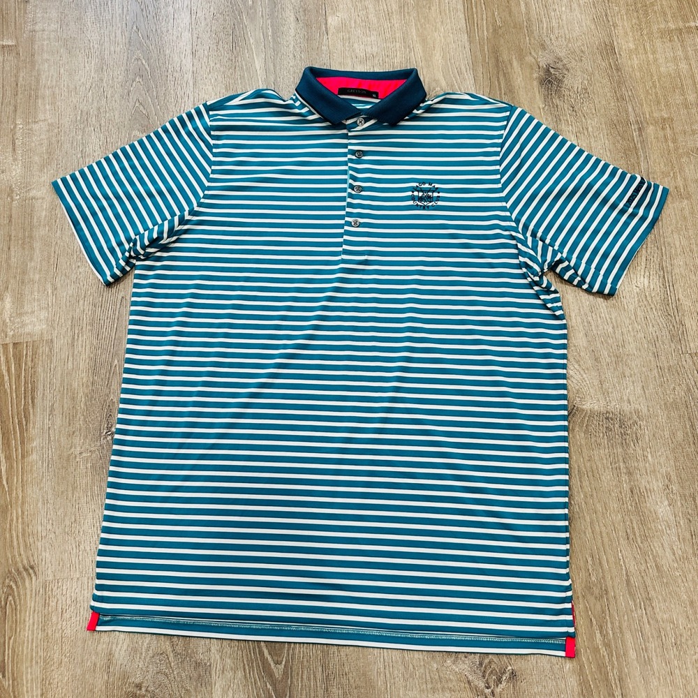 Greyson Polo Mens XL Teal White Striped Lago Mar Country Club Golf Polo Shirt - Picture 3 of 16